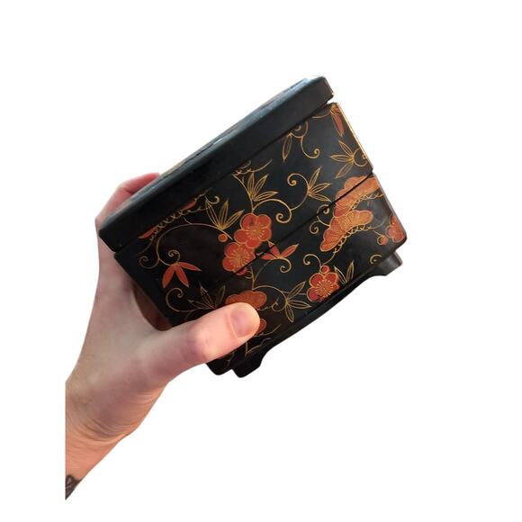 Vintage OMC Japan Triple 3 Stacking Trinket Jewelry Keepsake Boxes Lid Floral - Picture 5 of 6